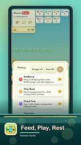 Nonsense Garden Google Play screenshot showing feed, play, and rest options